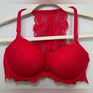 PINK Victoria’s Secret Lace Racerback Bra Red Front Closure Sexy Cute Pretty 36C